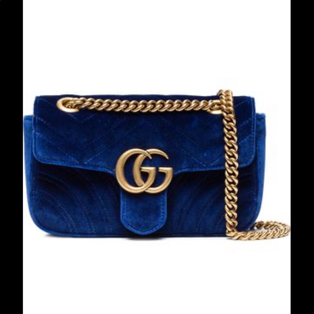 Gucci marmont blue velvet bag